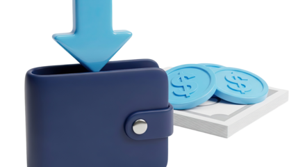 3D Illustration of Money Going into a Wallet