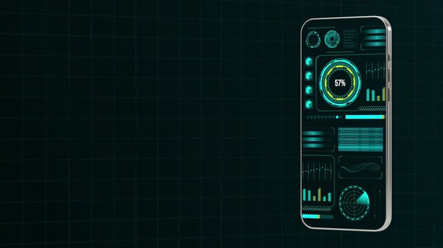Smartphone interface showcasing advanced security metrics and cyber threat protection tools for mobile devices.