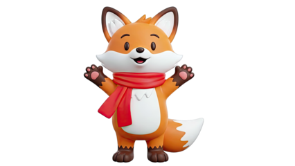 Cute 3D Fox Character Wearing a Red Scarf