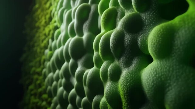 Abstract green textured wall with bumpy patterns against dark