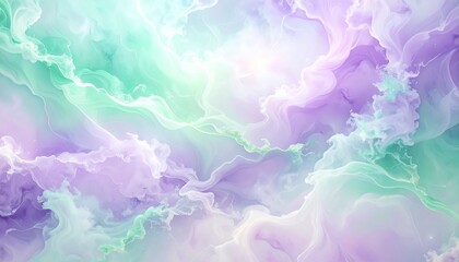 Abstract Swirling Nebula of Purple and Green Hues.