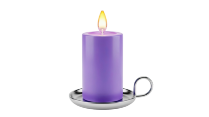 Purple Candle in a Silver Candle Holder with Flame