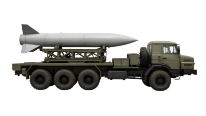 Realistic Military Missile Transport Vehicle in Studio White Setting