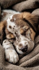 baby puppy resting quietly, uncluttered background, vertical ad safe