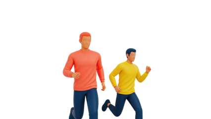 Two stylized figures running side-by-side on a white background