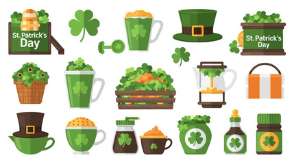 St. Patrick's Day celebration with green-themed decorations, drinks, and food items in a festive arrangement
