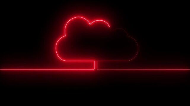 Cloud computing glowing neon Downloading icon. Neon line cloud icon Animated on black background. 4k animation.