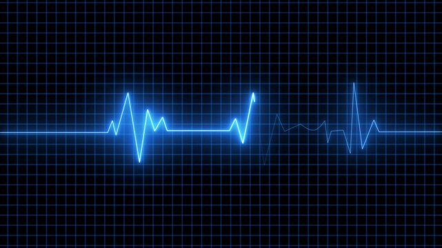 Heartbeat monitor EKG line monitor showing heart pulse .Neon sign heartbeat signal animation. Heart bit signal animated.