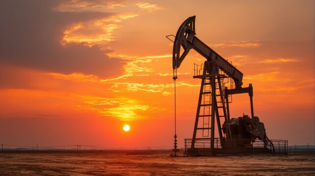 Vibrant Oil Derrick Pumps in Permian Basin Desert at Golden Hour With Warm Sunlight and Sand Dunes Creating a Striking Energy Scene