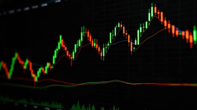 Green And Red Candlestick Chart On Dark Digital Display