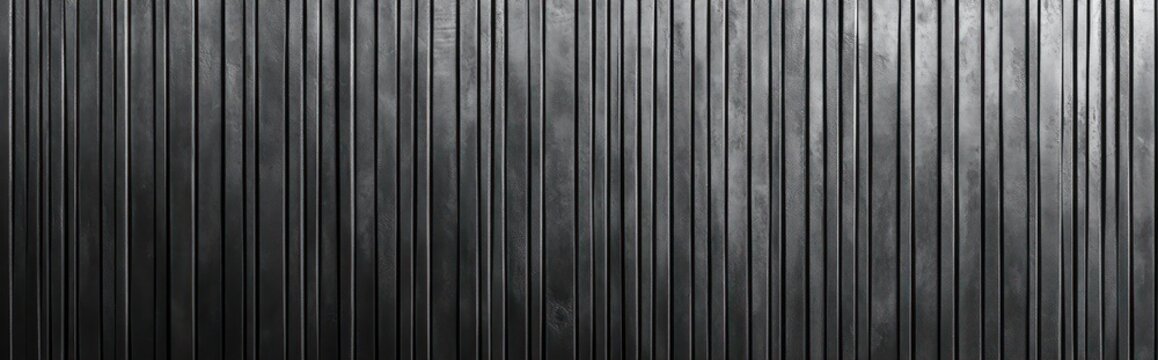 dark textured metal wall with repeating narrow vertical panels and subtle highlights, conveying austere industrial minimalism