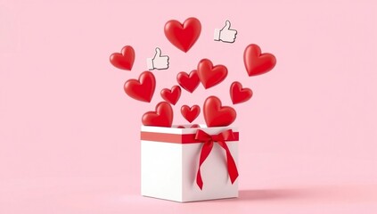 Gift box overflowing with hearts