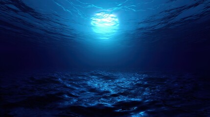 Fototapeta premium Underwater Sea - Deep Abyss With Blue Sun light