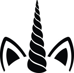 Unicorn Horn and Ears Silhouette Vector Illustration for Birthday Party Decoration Magic Fantasy Animal Headband Design Element Isolated on White Background © Rana