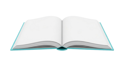 Open Blank Turquoise Book on White Background