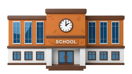 Cartoon School Building with Clock and "SCHOOL" Sign