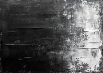 Obraz premium black and white textured abstract painting with scraped palette knife strokes and a moody high-contrast atmosphere
