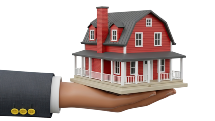 Hand holding a miniature red house