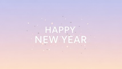 A soft gradient background with "HAPPY NEW YEAR" text and subtle white confetti, celebrating the new year.