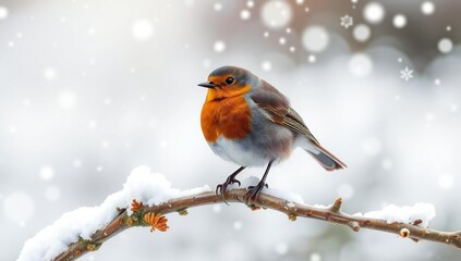 Winter robin on snowy branch