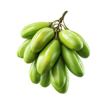 Cluster of fresh green bilimbi fruits with water droplets on black background bunch