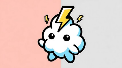 Cartoon Thundercloud Character with Lightning Bolt.
