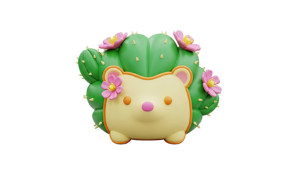 Cute Cartoon Hedgehog Cactus with Flowers