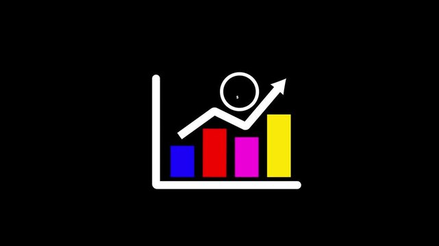 Colorful Bar Chart with Upward Arrow on Black Background graph statistics