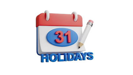 Holidays Calendar with Date 31 and Pencil Icon