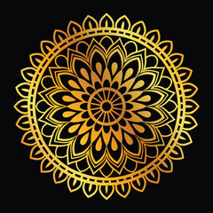 Golden mandala design on blak background