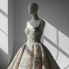 Elegant wedding dress on mannequin