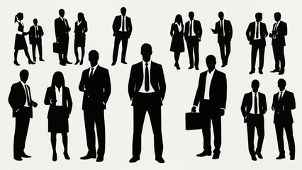 Collection of diverse business people silhouettes in formal attire.
