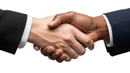 Close-up of two diverse hands shaking on a transparent background