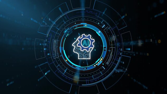 AI automation gear head interface for artificial intelligence digital technology background, zoom out