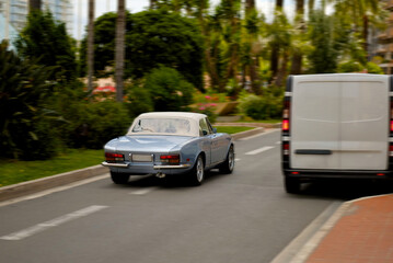 Old Money Style Vintage Blue Convertible Sports Car On The Roads Of French Riviera