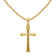 Elegant cross necklace jewelry, religious Christian symbol for faith, worship, and fashion design. Isolated on white or transparent background. PNG format.