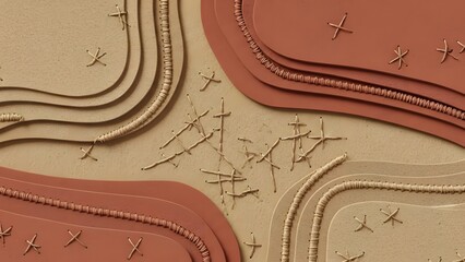 Abstract terracotta and beige textured pattern with embossed details