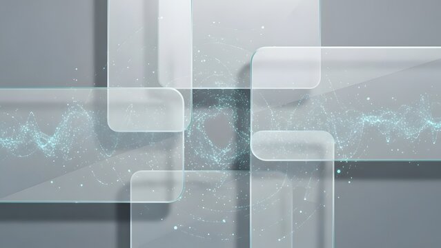 Abstract geometric composition with transparent rectangles and gray background - Powered by Adobe