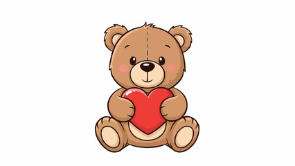 Cute teddy bear holding a red heart illustration.