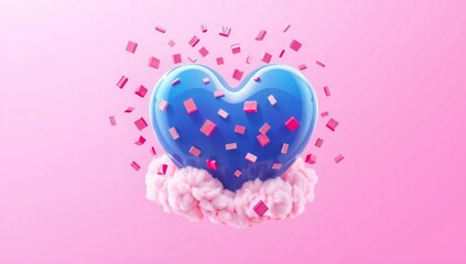 Blue heart with pink confetti