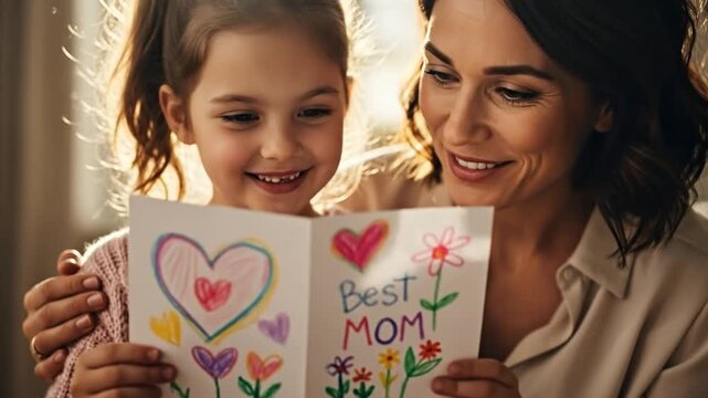 Mother and daughter share tender card moment on Mother's Day