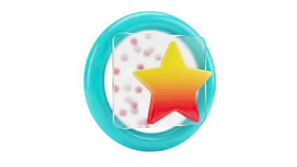 3D Star Icon with Teal Ring and Glass Square