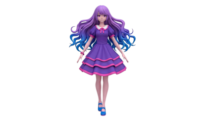 Anime Girl with Purple and Blue Gradient Hair
