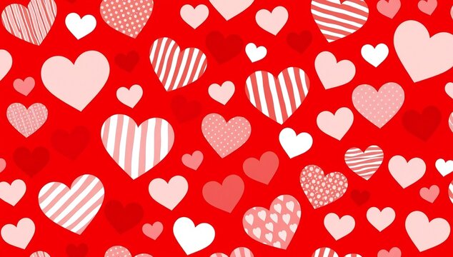 Colorful hearts pattern on red background - Powered by Adobe