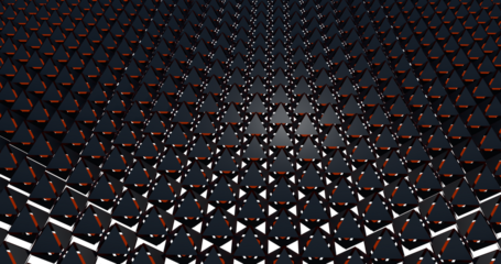 Abstract 3D geometric background featuring a repeating pattern of dark triangular shapes with sharp angles and depth. Modern futuristic design suitable for technology, architecture, data visualization
