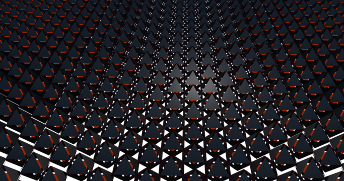 Abstract 3D geometric background featuring a repeating pattern of dark triangular shapes with sharp angles and depth. Modern futuristic design suitable for technology, architecture, data visualization - Powered by Adobe