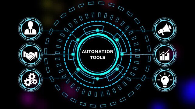 Abstract automation technology background. Business, Technology, Internet and network concept."AUTOMATION TOOLS" a crucial business strategy for workforce business success growth. 4k video