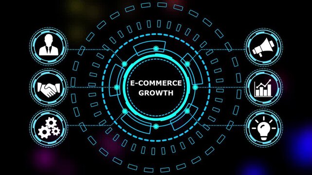 Abstract automation technology background. Business, Technology, Internet and network concept."E-COMMERCE GROWTH" a crucial business strategy for workforce business success growth. 4k video