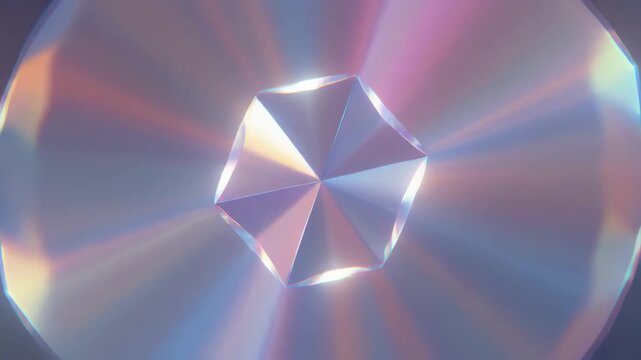 Hexagonal Prism with Iridescent Light Refraction on a Glossy Surface