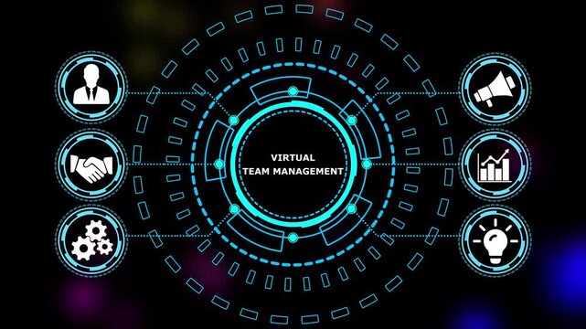 Abstract automation technology background. Business, Technology, Internet and network concept."VIRTUAL TEAM MANAGEMENT" a crucial business strategy for workforce business success growth. 4k video